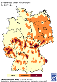 Bodenfrost unter Winterungen, Vorhersage heute + 1 Tag