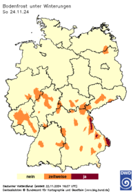 Bodenfrost unter Winterungen, Vorhersage heute + 2 Tage