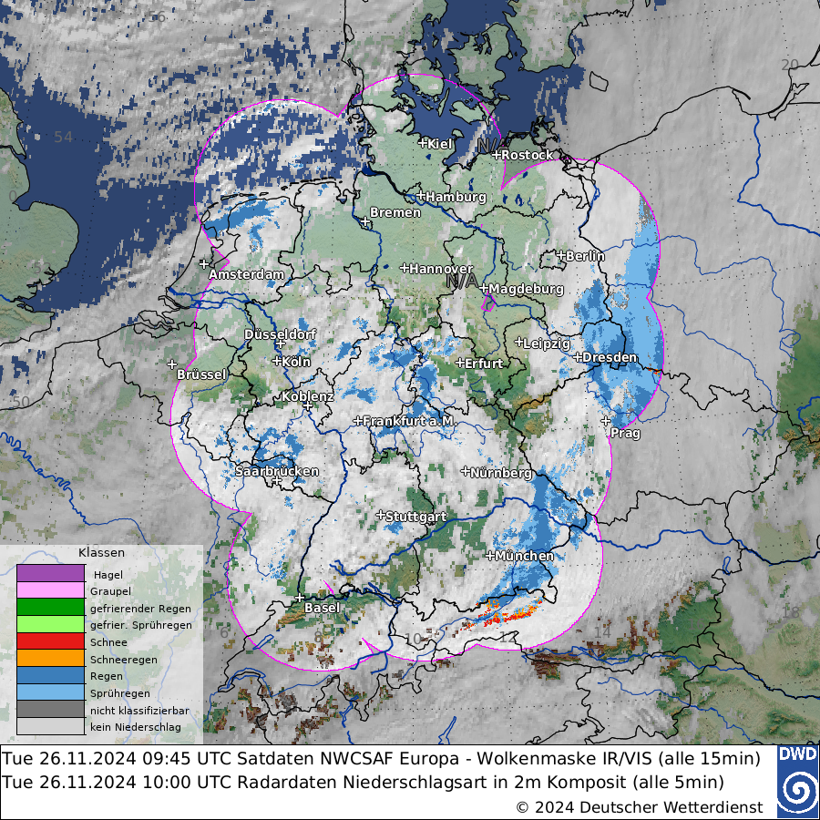 Satellitenbild - Wolken + Niederschlagsart