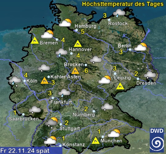 Vorhersage für heute spät mit Höchsttemperatur und Wetter für Deutschland