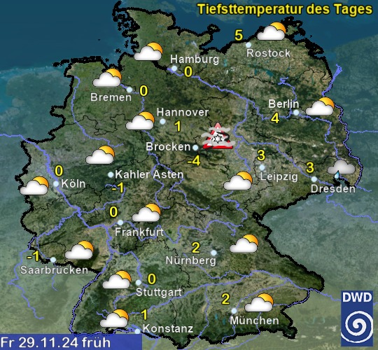 Vorhersage für übermorgen früh mit Temperatur und Wetter