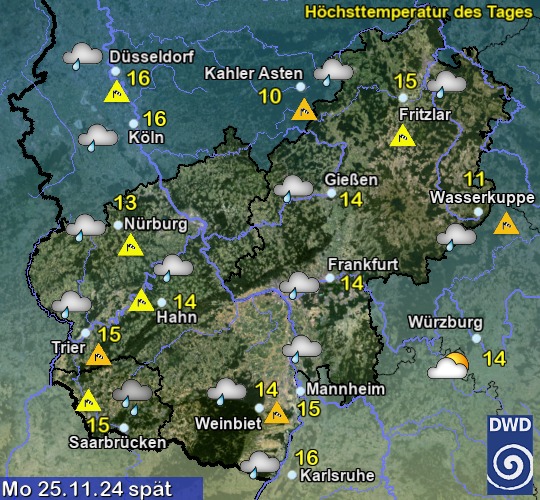 Vorhersage für übermorgen mit Höchsttemperatur und Wetter für Region Mitte