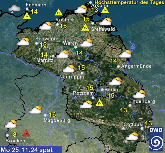 Vorhersage für übermorgen mit Höchsttemperatur und Wetter für Region Nordost