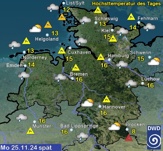 Vorhersage für übermorgen mit Höchsttemperatur und Wetter für Region Nordwest