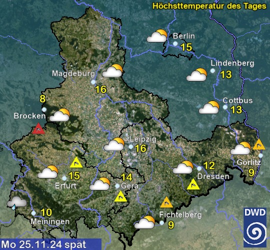 Vorhersage für übermorgen mit Höchsttemperatur und Wetter für Region Ost