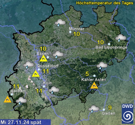 Vorhersage für morgen mit Höchsttemperatur und Wetter für Region West