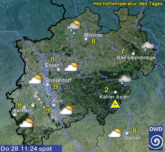 Vorhersage für übermorgen mit Höchsttemperatur und Wetter für Region West